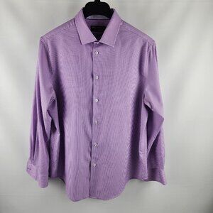 Report Collection Dress Shirt Men Large Purple Check X4 Performance Stretch Slim